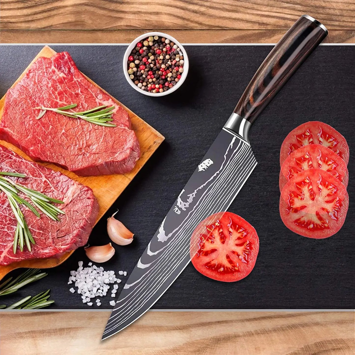 Kitchen Knife Professional Chef Knives Set 7CR17 High Carbon Steel Japanese Damascu Laser Gyuto Meat Cleaver Slicer Santoku Tool