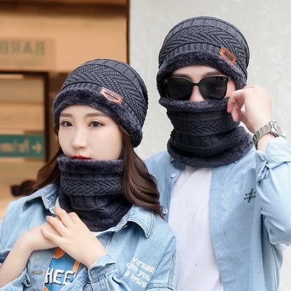 Winter Hats Knit Cap Men And Women Velvet Hat Coral Fleece Scarf Outdoor Riding Hat Warm Thickening Plus Velvet Neck Protect Cap