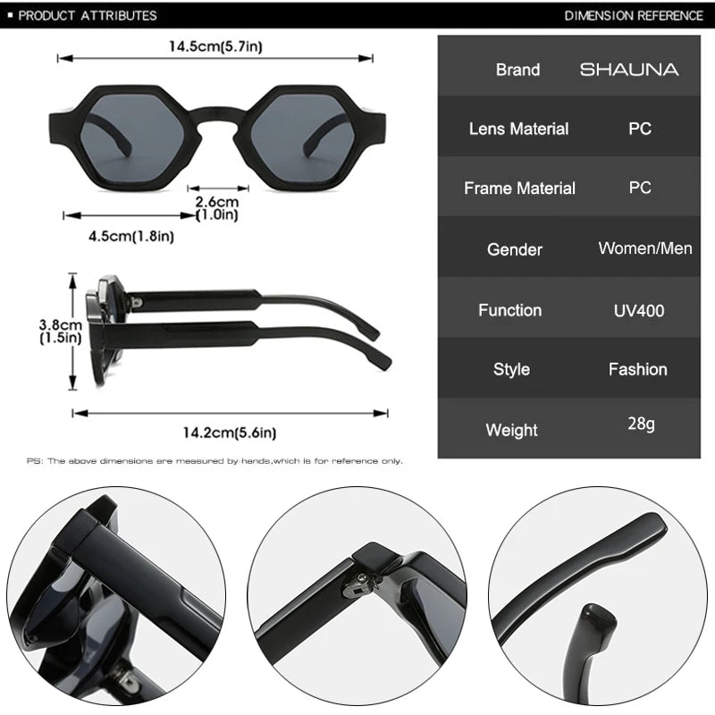 SHAUNA Retro Polygon Square Sunglasses for Women Shades UV400 Fashion Punk Candy Color Men Sun Glasses