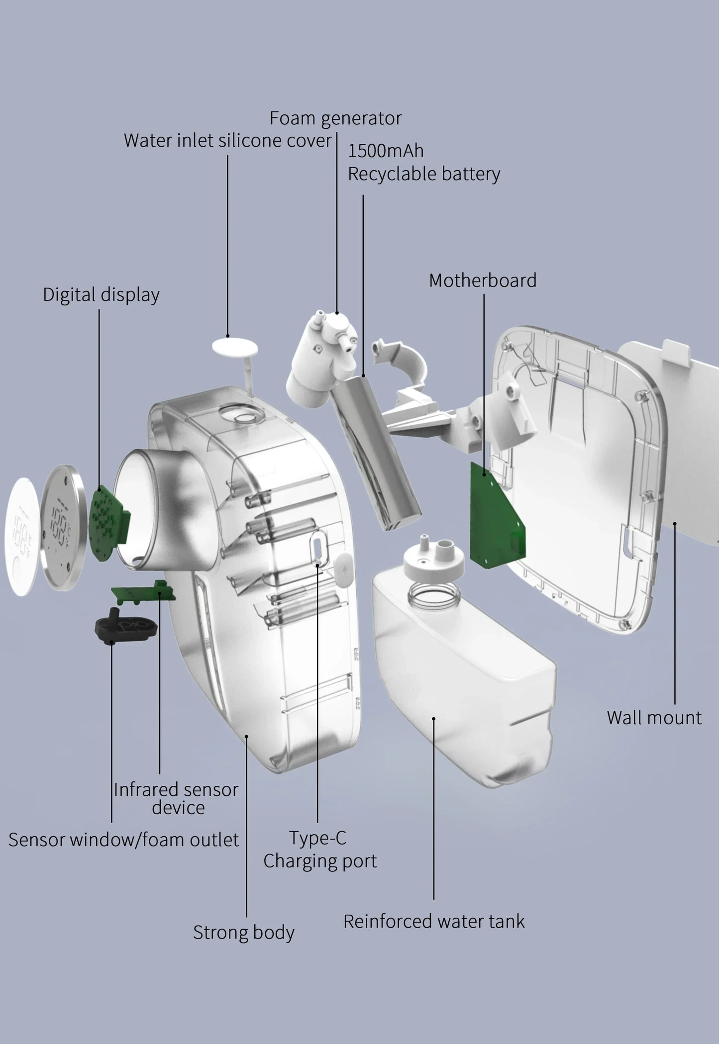 Automatic wall-mounted dispenser with touchless infrared sensor